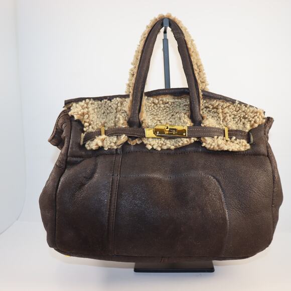Handmade Shearling Bag from Repurposed Coat Birkin Style - Picture 1 of 7